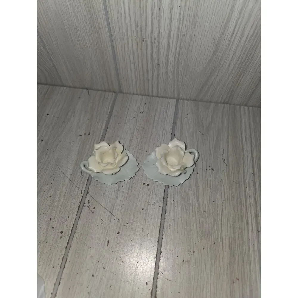Vintage Mini Rose leaf Candle Holders Ardalt Japan Set Of 2 Heritage Victorian